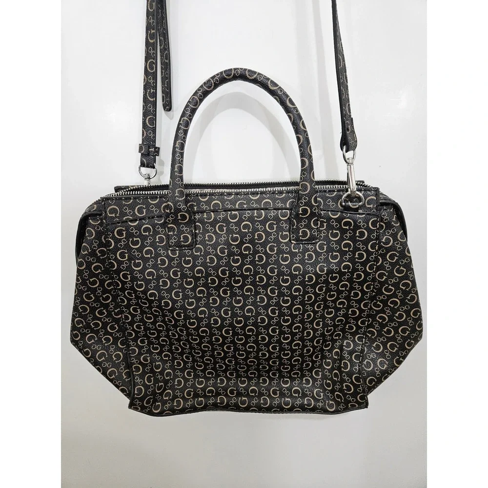 Guess Black Tan Signature G Logo Satchel Handbag Crossbody Padlock Detail Y2K